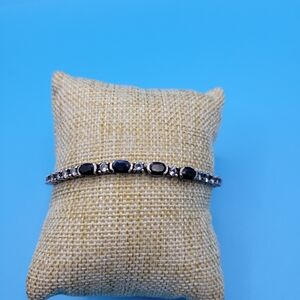 Vintage Sterling silver 925 Glass and Dark Blue Spinel Tennis Bracelet